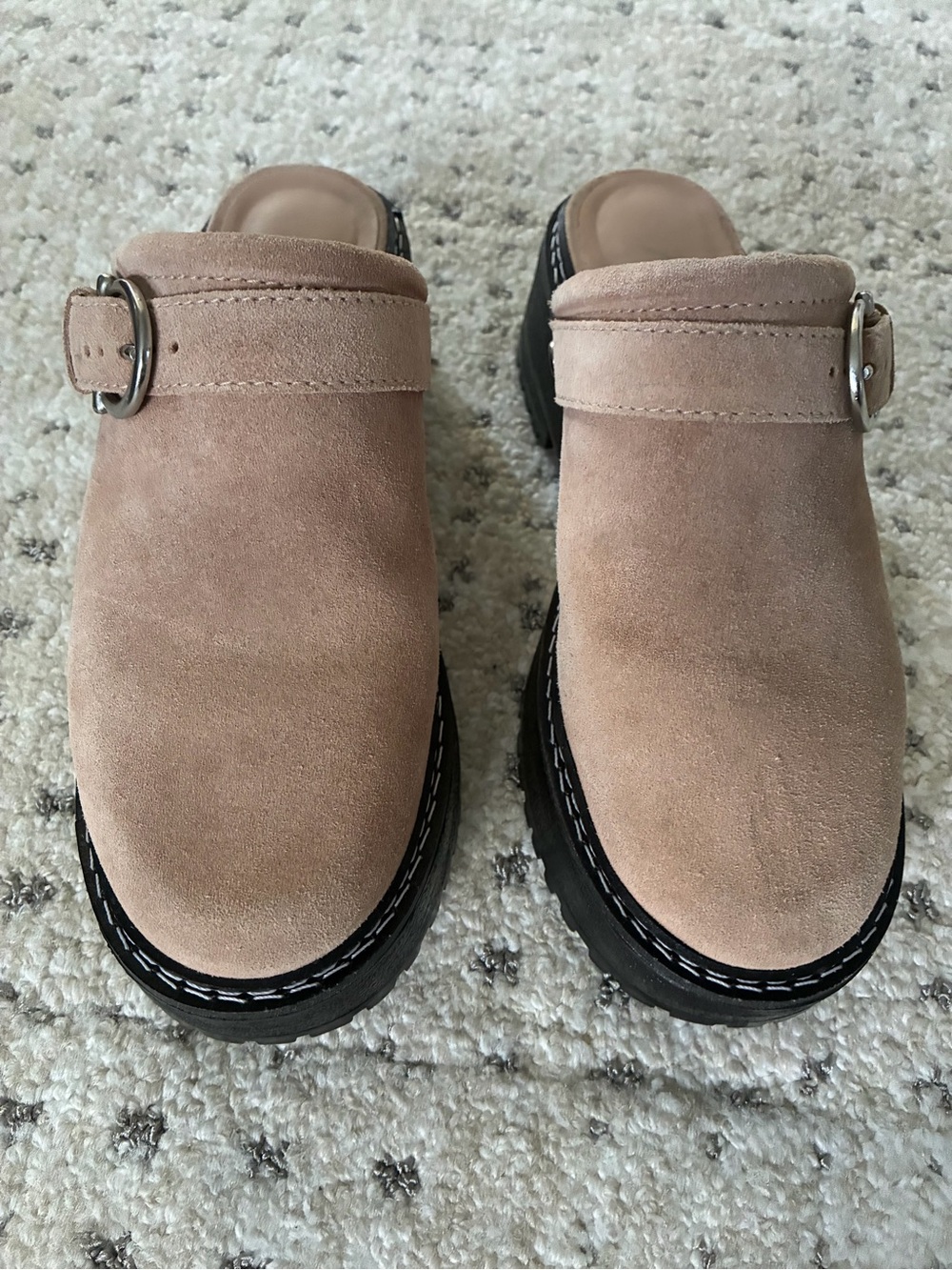 Matisse Taupe Suede Slip-On Clogs with Buckle